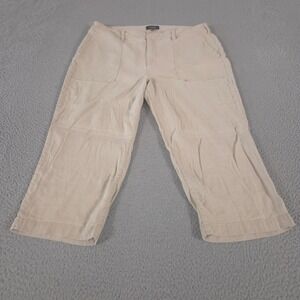NYDJ Pants Womens 10 Petite Oxford Flat Front Utility Wide Leg Linen Blend Capri